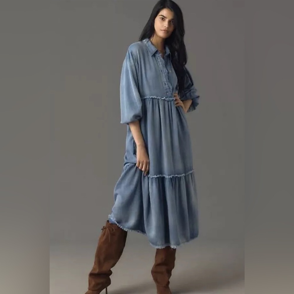 Anthropologie The Bettina Tiered Shirt Dress by Maeve: Denim Edition Size 2X